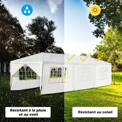 Tonnelle 3x9M Tente de Réception 8 Bâches avec Fenêtres Pergola avec Piquets et Cordes