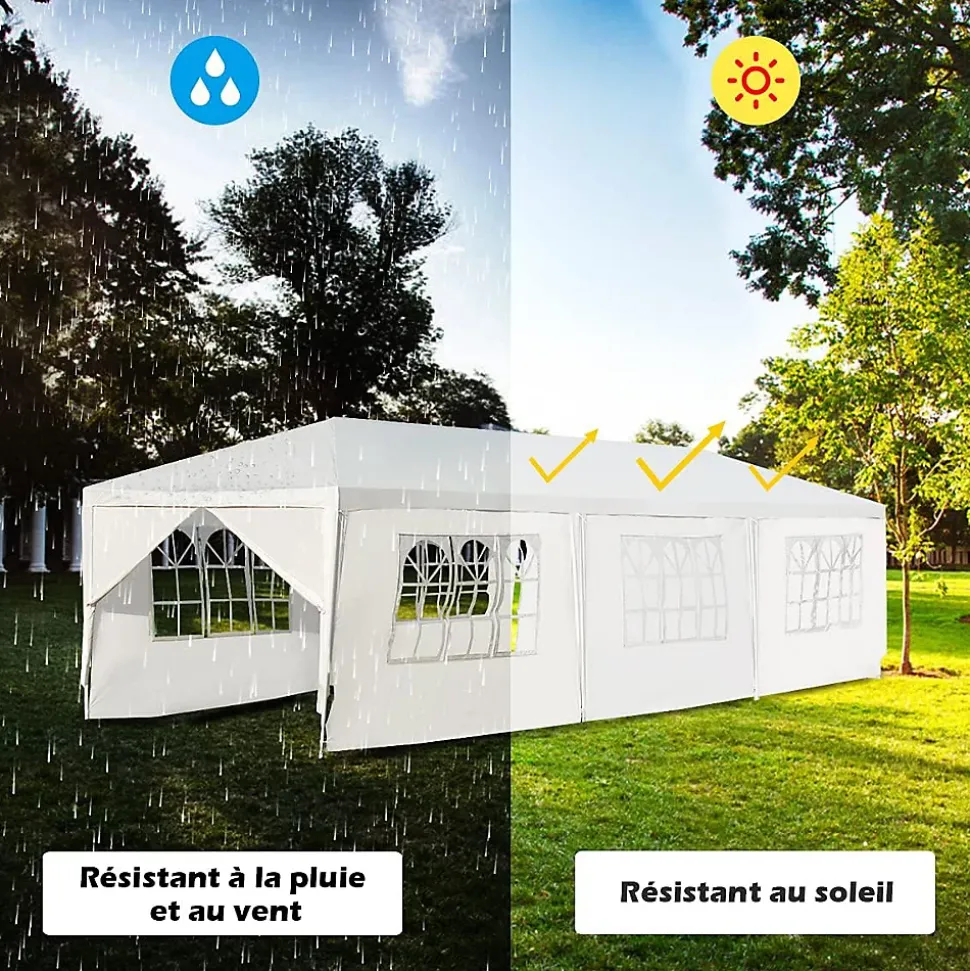 Tonnelle 3x9M Tente de Réception 8 Bâches avec Fenêtres Pergola avec Piquets et Cordes