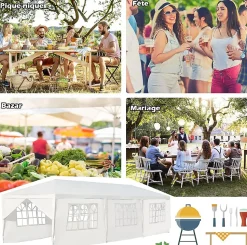 Tonnelle 3x9M Tente de Réception 8 Bâches avec Fenêtres Pergola avec Piquets et Cordes