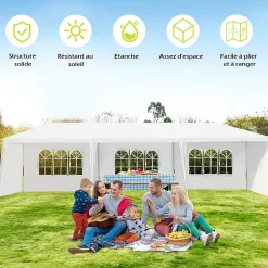 Tonnelle 3x9M Tente de Réception 8 Bâches avec Fenêtres Pergola avec Piquets et Cordes