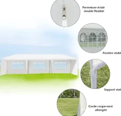 Tonnelle 3x9M Tente de Réception 8 Bâches avec Fenêtres Pergola avec Piquets et Cordes