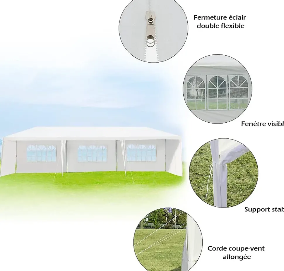 Tonnelle 3x9M Tente de Réception 8 Bâches avec Fenêtres Pergola avec Piquets et Cordes