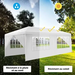 Tonnelle 3x6M Tente de Réception 6 Bâches avec Fenêtres Pergol, Piquets et Cordes Tissu Etanche