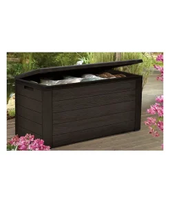 TOOD Malle de rangement en résine - 300 L - Marron aspect bois - 120 x 46 x 58 cm