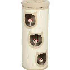 Tour à griffer pour chat - arbre à chat - 3 niches, 3 jouets, panier haut - sisal peluche beige