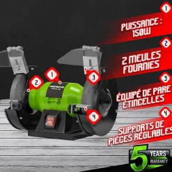 Touret à meuler 150W - 150mm - Double Meule A36 et A60 - 2980 tr/min