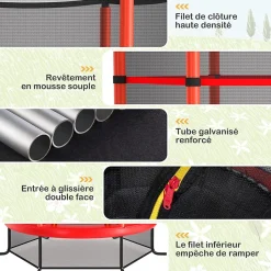 Trampoline Enfant 165cm Cadre en Acier Trampoline Extérieur et Intérieur avec Filet de Sécurité Multicolore