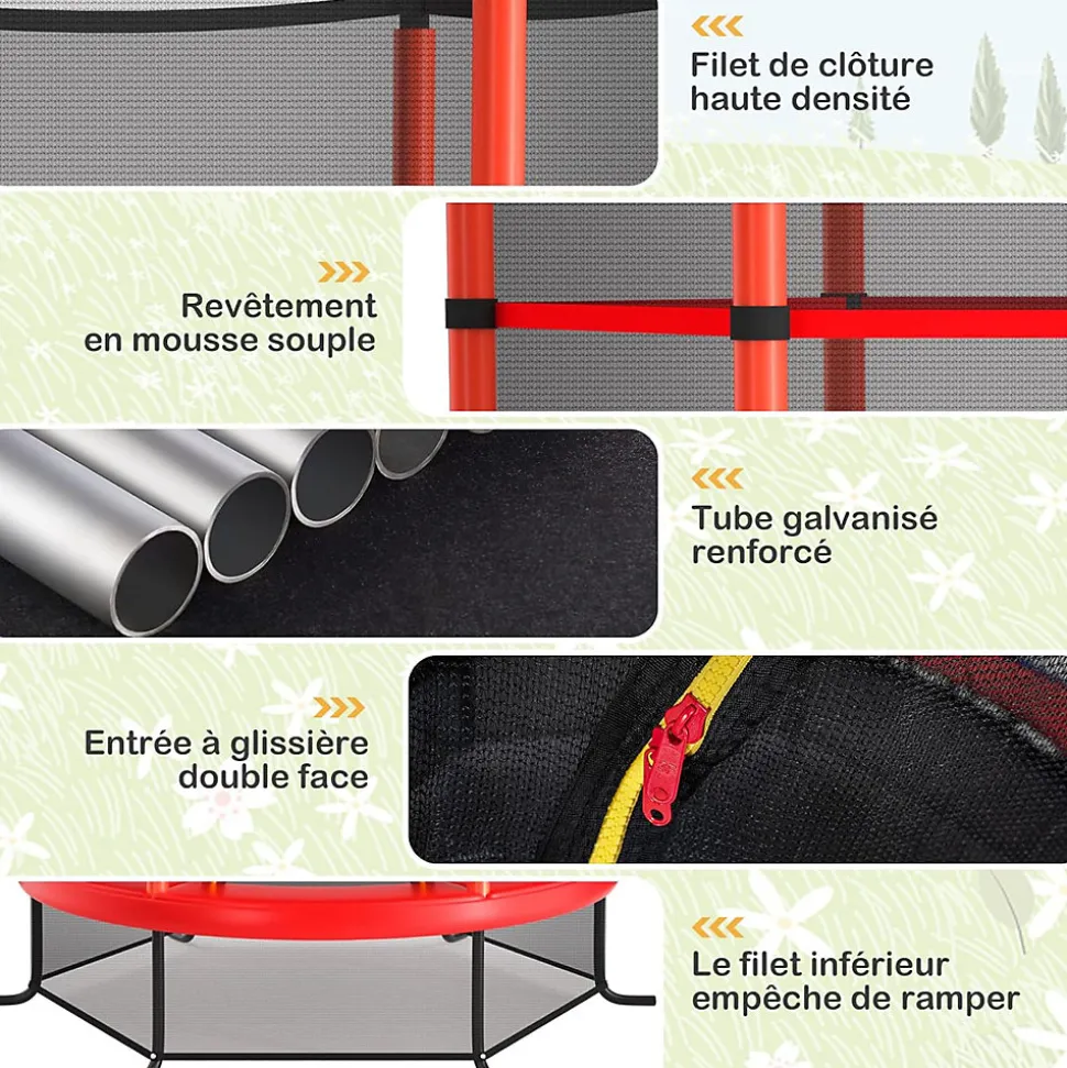 Trampoline Enfant 165cm Cadre en Acier Trampoline Extérieur et Intérieur avec Filet de Sécurité Multicolore