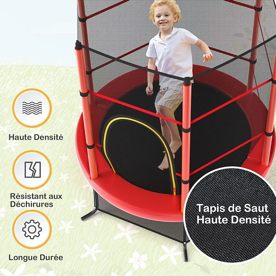 Trampoline Enfant 165cm Cadre en Acier Trampoline Extérieur et Intérieur avec Filet de Sécurité Multicolore