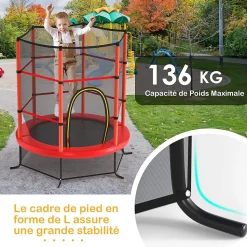 Trampoline Enfant 165cm Cadre en Acier Trampoline Extérieur et Intérieur avec Filet de Sécurité Multicolore