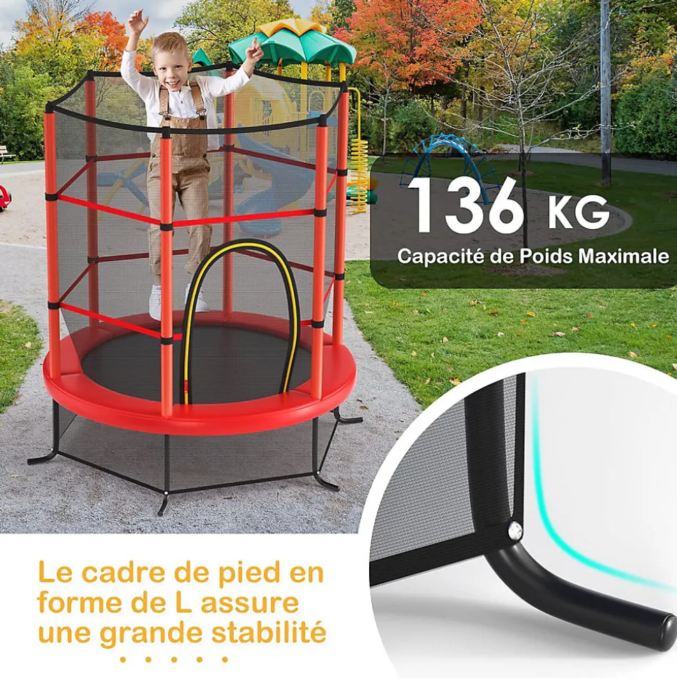 Trampoline Enfant 165cm Cadre en Acier Trampoline Extérieur et Intérieur avec Filet de Sécurité Multicolore