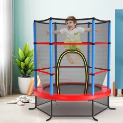 Trampoline Enfant 165cm Cadre en Acier Trampoline Extérieur et Intérieur avec Filet de Sécurité Multicolore