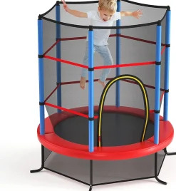 Trampoline Enfant 165cm Cadre en Acier Trampoline Extérieur et Intérieur avec Filet de Sécurité Charge Max 136 KG Bleu