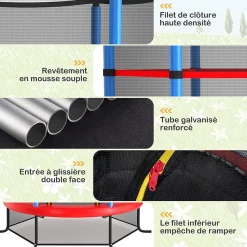 Trampoline Enfant 165cm Cadre en Acier Trampoline Extérieur et Intérieur avec Filet de Sécurité Charge Max 136 KG Bleu