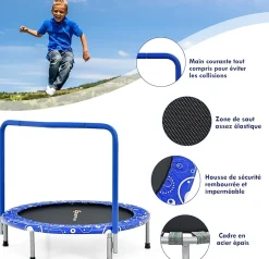 Trampoline pour Enfant Pliable 92 cm Charge 150KG Interieur et Exterieur pour Garcons et Filles