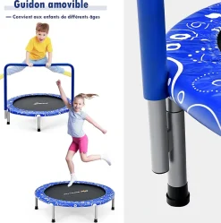 Trampoline pour Enfant Pliable 92 cm Charge 150KG Interieur et Exterieur pour Garcons et Filles