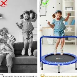 Trampoline pour Enfant Pliable 92 cm Charge 150KG Interieur et Exterieur pour Garcons et Filles