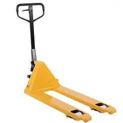 Transpalette manuel jaune avec roues et galets polyamide - Fourches 1150x540mm - Capacité 2,5 tonnes - Caoutchouc sur timon -