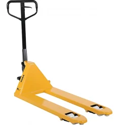 Transpalette manuel jaune avec roues et boggies polyamide - Fourches 1150x540mm - Capacité 2,5 tonnes - Caoutchouc sur timon -
