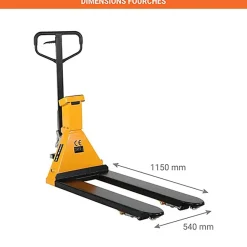 Transpalette manuel peseur - Fourches 1140x540mm - Charge max 2000kg - 1820042010