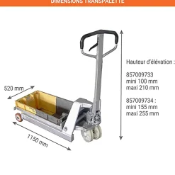 Transpalette pour bac alimentaire en acier galvanisé anti-corrosion - Transport de bac de 75litres - 857009734