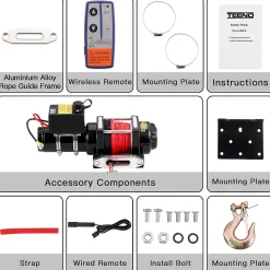 Treuil électrique 12V, câble de treuil 4500lb/2041kg, câble en nylon