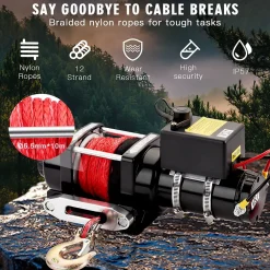 Treuil électrique 12V, câble de treuil 4500lb/2041kg, câble en nylon