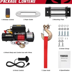 Treuil électrique 12V, câble de treuil 6000 LBS/2722 KG, câble en nylon, télécommande sans fil 30 mètres
