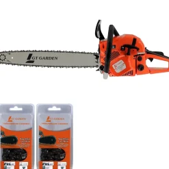 Tronçonneuse thermique 62 cm3, 3.5 CV, guide 55 cm, 2 chaînes - GT GARDEN