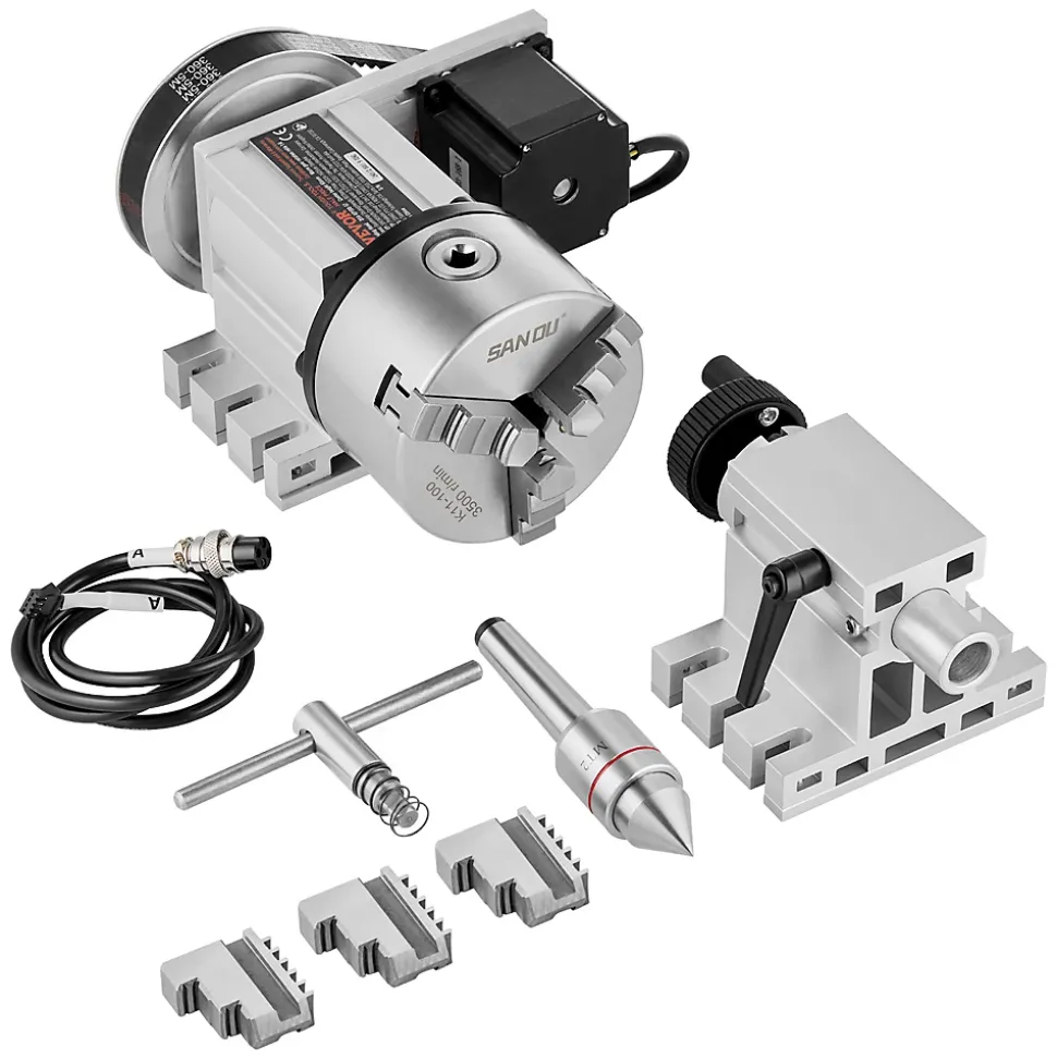 Tête de division, mandrin 3 mâchoires K11-100 mm, diviseur fraiseuse CNC 4ème axe.
