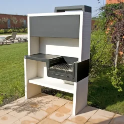 TUOZI - Barbecue bois charbon PLANO PLEGADO COMPLET (Blanc/Noir - 118x50x190cm) REF: 8055 - Robuste et pratique extérieur