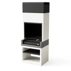 TUOZI - Barbecue fixe bois/charbon KITAWAY Gris/Blanc 84x63x223 cm REF: T00560, grande surface de cuisson extérieure.