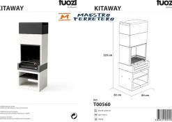 TUOZI - Barbecue fixe bois/charbon KITAWAY Gris/Blanc 84x63x223 cm REF: T00560, grande surface de cuisson extérieure.