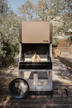 TUOZI - Barbecue fixe bois charbon KITAWAY La Valenciana (Gris/Blanc - 100x100x220cm) REF: T01091 - Jardin terrasse barbecue