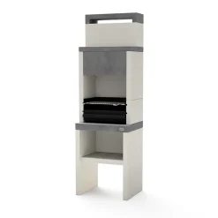 TUOZI - Barbecue fixe bois et charbon PLAN 0 Max Gris/Blanc 59x47x192 cm REF 8031 - Robuste, conçu pour extérieur