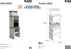 TUOZI - Barbecue fixe bois et charbon PLAN 0 Max Gris/Blanc 59x47x192 cm REF 8031 - Robuste, conçu pour extérieur