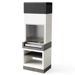 TUOZI - Barbecue fixe inoxpour bois et charbon modèle KITAWAY (Gris/Blanc- 84x63x237cm) REF: T00685 - Idéal grillades authentiques