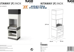 TUOZI - Barbecue fixe inoxpour bois et charbon modèle KITAWAY (Gris/Blanc- 84x63x237cm) REF: T00685 - Idéal grillades authentiques