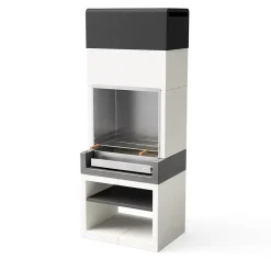 TUOZI - Barbecue fixe inoxpour bois et charbon modèle KITAWAY (Gris/Blanc - 84x63x223cm) REF: T00562 - Résistant auxintempéries