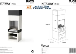 TUOZI - Barbecue fixe inoxpour bois et charbon modèle KITAWAY (Gris/Blanc - 84x63x223cm) REF: T00562 - Résistant auxintempéries