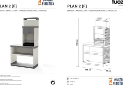 TUOZI - Barbecue fixe pour charbon modèle PLAN 2 (Gris/Blanc - 110x47x206cm) REF: T00876 - Cuisson optimale en plein air