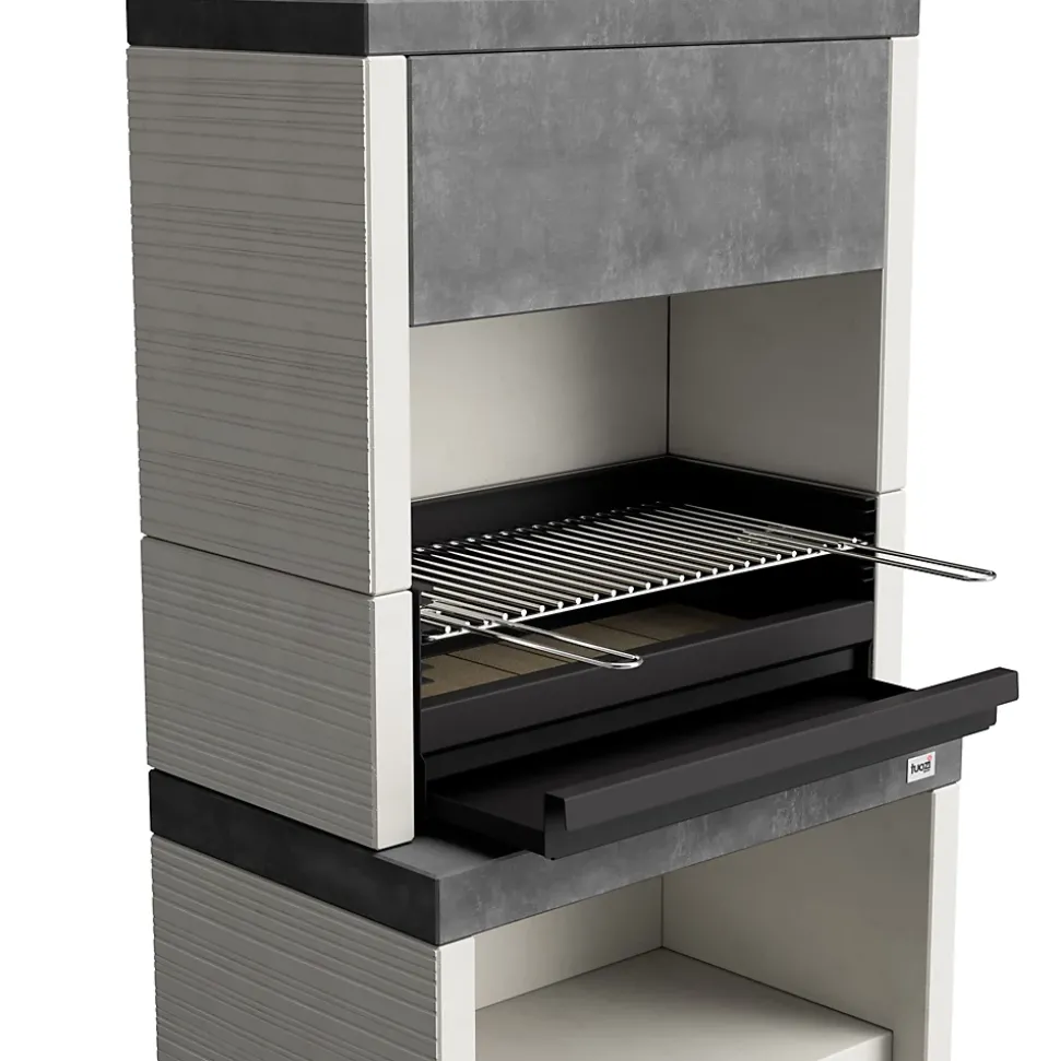 TUOZI - Barbecue fixe pour bois et charbon modèle PLAN 1 MAx(Gris/Blanc - 78x47x192cm) REF: 8041 - FormatxL, parfait extérieur