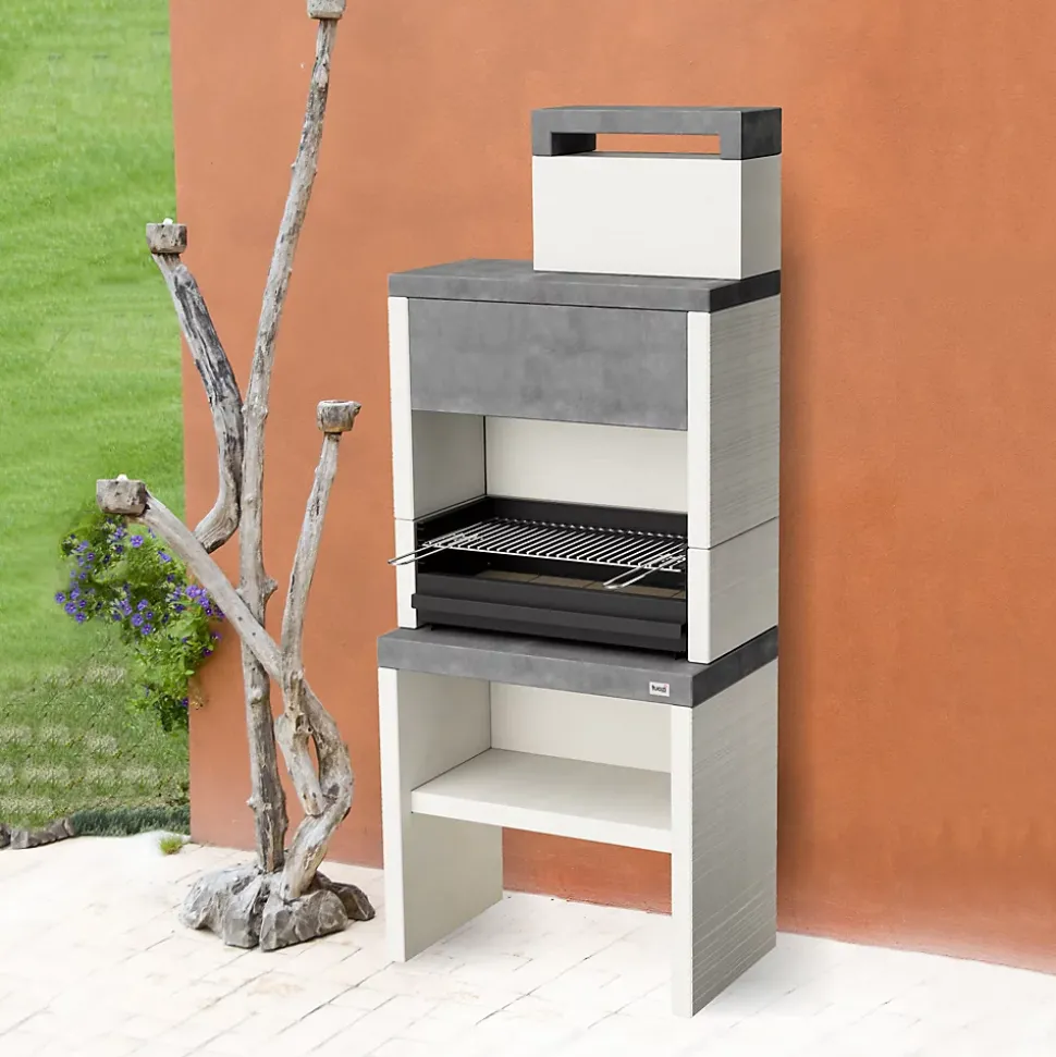 TUOZI - Barbecue fixe pour bois et charbon modèle PLAN 1 MAx(Gris/Blanc - 78x47x192cm) REF: 8041 - FormatxL, parfait extérieur