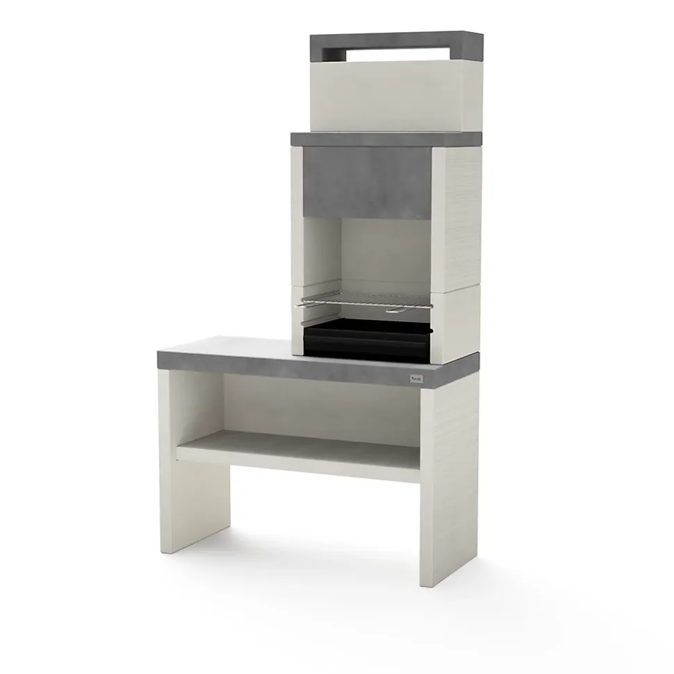 TUOZI - Barbecue fixe pour charbon modèle PLAN 2 (Gris/Blanc - 110x47x192cm) REF: 8035 - Large surface de cuisson extérieure