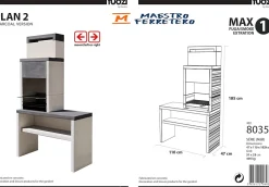 TUOZI - Barbecue fixe pour charbon modèle PLAN 2 (Gris/Blanc - 110x47x192cm) REF: 8035 - Large surface de cuisson extérieure