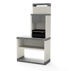 TUOZI - Barbecue fixe pour bois et charbon modèle PLAN 2 (Gris/Blanc-110x47x206cm) REF: T00877 - Design robuste, parfait extérieur