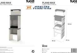 TUOZI - Barbecue fixe pour charbon modèle PLAN 0 MAx(Gris/Blanc - 59x47x192cm) REF: 8030 - Idéal pour grands repas
