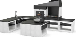 TUOZI - Cuisine Extérieure Kitaway Otte Barbecue + Four - 168 x 63 x 192 cm. Barbecue en Pierre avec Four à Bois pour Jardin