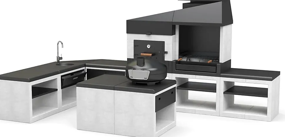 TUOZI - Cuisine Extérieure Kitaway Otte Barbecue + Four - 168 x 63 x 192 cm. Barbecue en Pierre avec Four à Bois pour Jardin