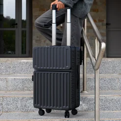 Valise 2 Pièces, Coque Rigide En Abs, Serrure à Combinaison Tsa Et Poignée Télescopique, Noire